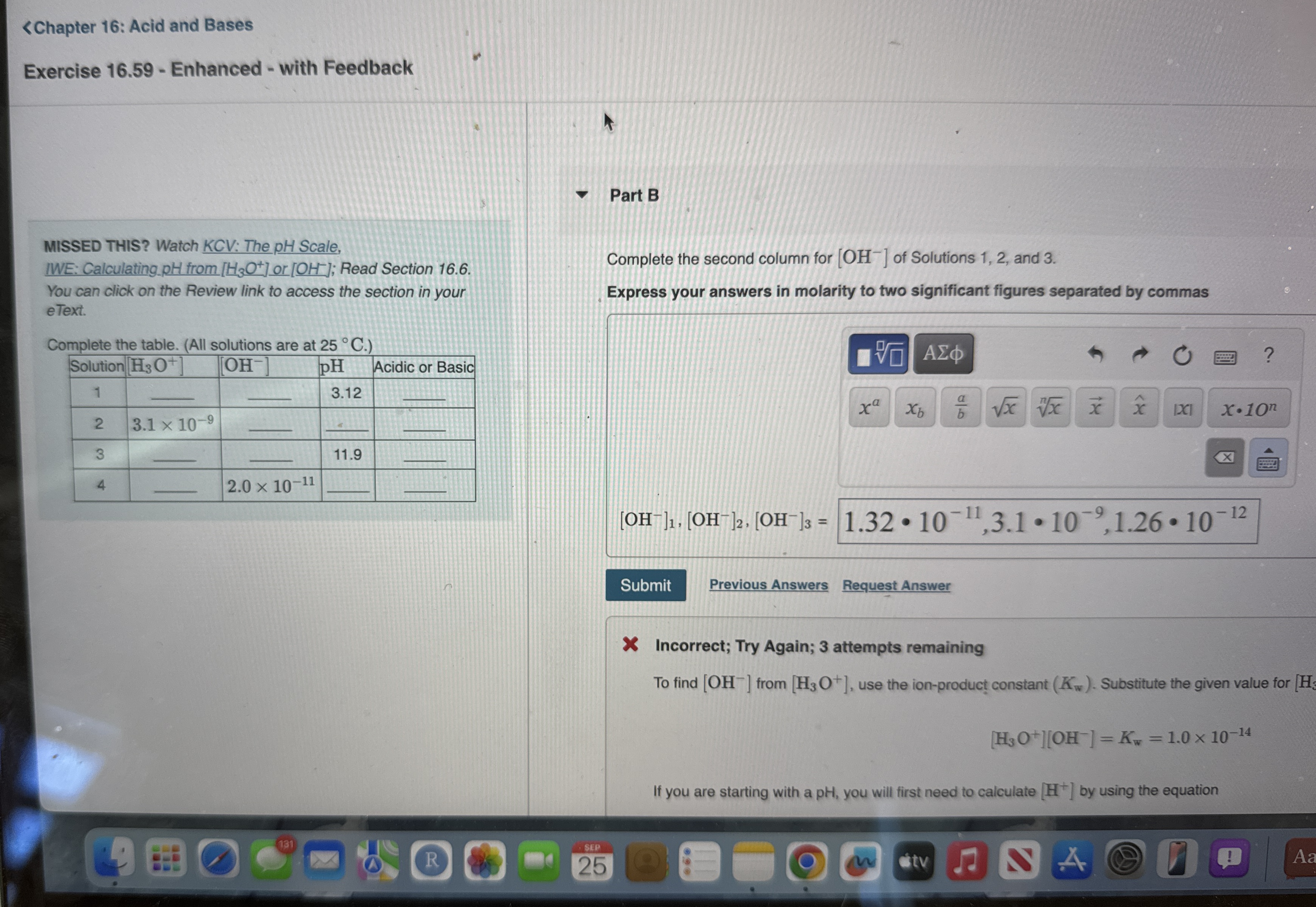 Solved Part BMISSED THIS? Watch KCV The pH Scale,IWE