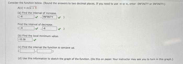 Solved Consider The Function Below. (Round The Answers To | Chegg.com