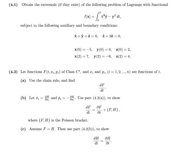 Solved 4 1 Obtain The Extremals If They Exist Of The