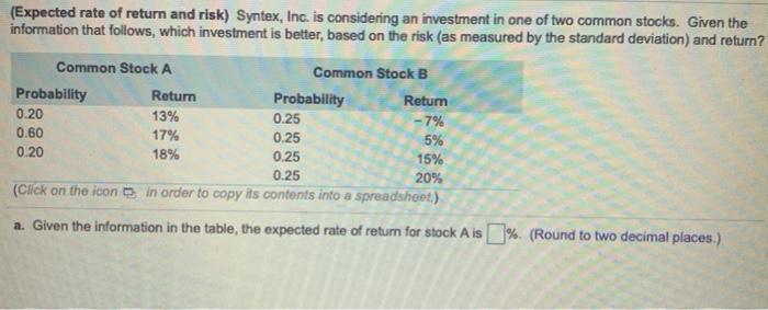 solved-expected-rate-of-return-and-risk-syntex-inc-is-chegg