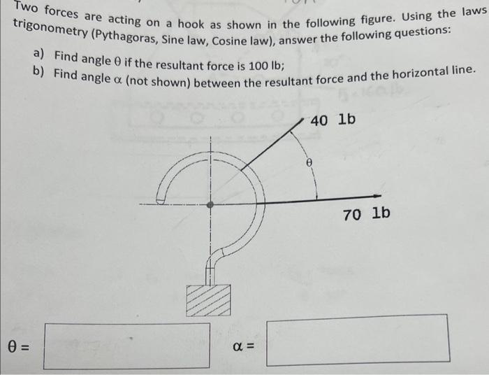 Solved Two Forces Are Acting On A Hook As Shown In The | Chegg.com