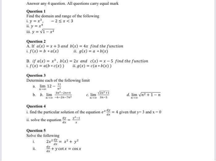 Solved Answer any 4 question. All questions carry equal mark | Chegg.com