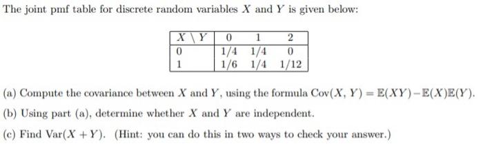 Solved The joint pmf table for discrete random variables X | Chegg.com