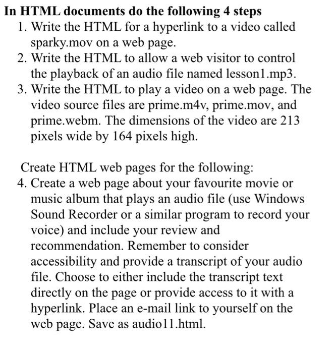 Solved N HTML Documents Do The Following 4 Steps 1. Write | Chegg.com