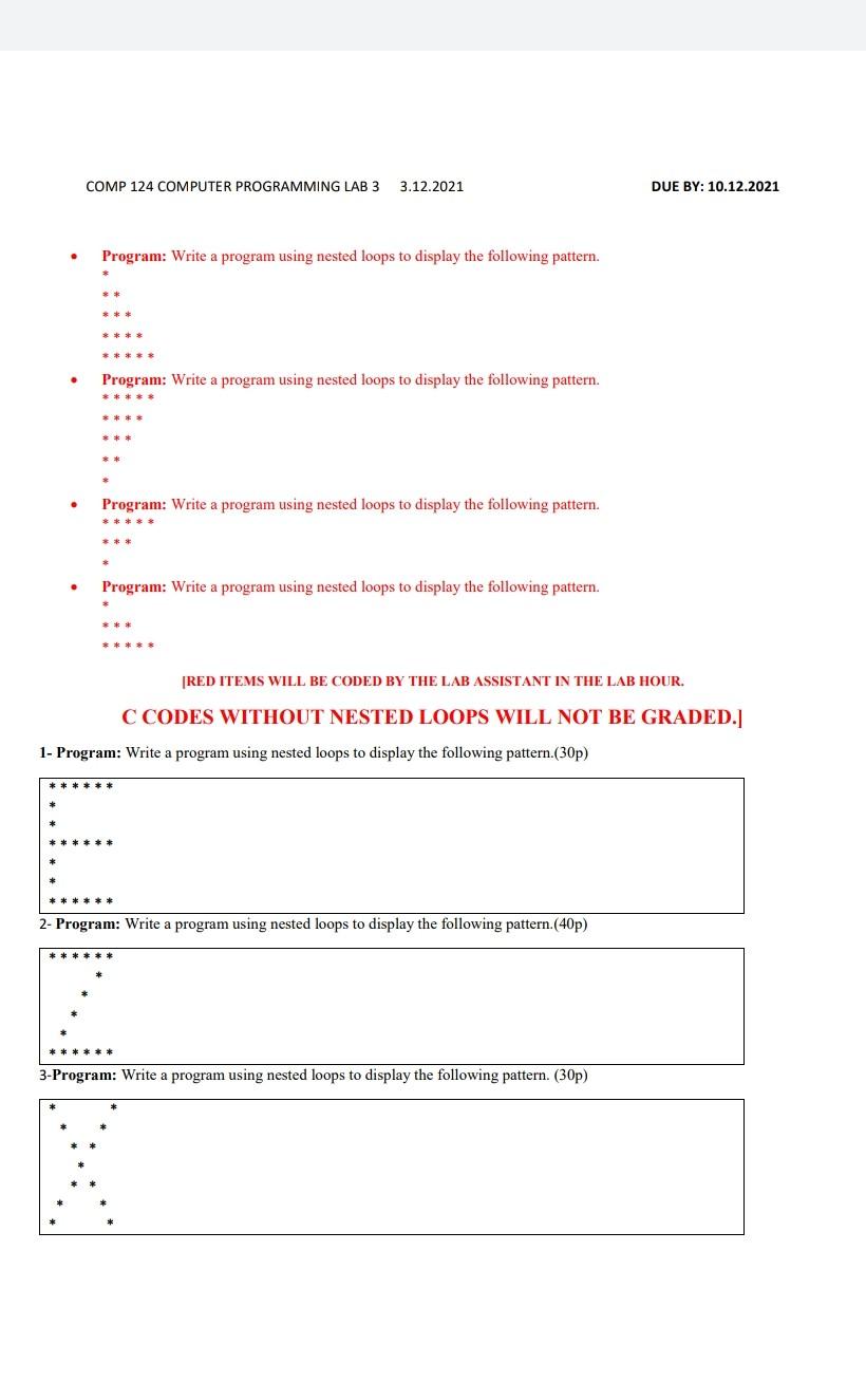 Solved COMP 124 COMPUTER PROGRAMMING LAB 3 3.12.2021 DUE BY: | Chegg.com