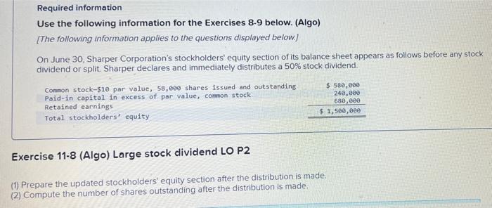Solved Required information Use the following information | Chegg.com