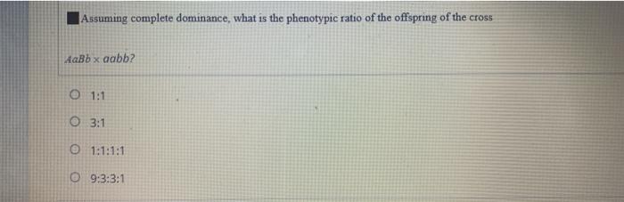 Solved Assuming complete dominance, what is the phenotypic | Chegg.com