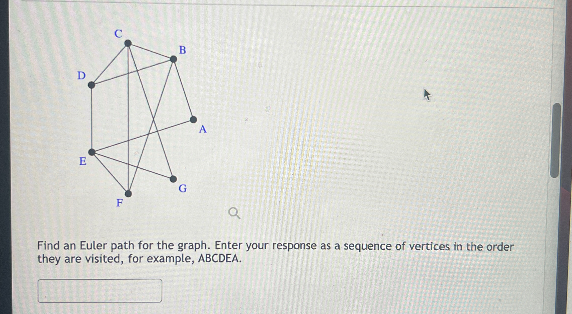Solved Find an Euler path for the graph. Enter your response | Chegg.com