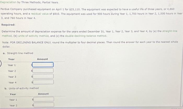 Solved Depreciation by Three Methods; Partial Years Perdue | Chegg.com