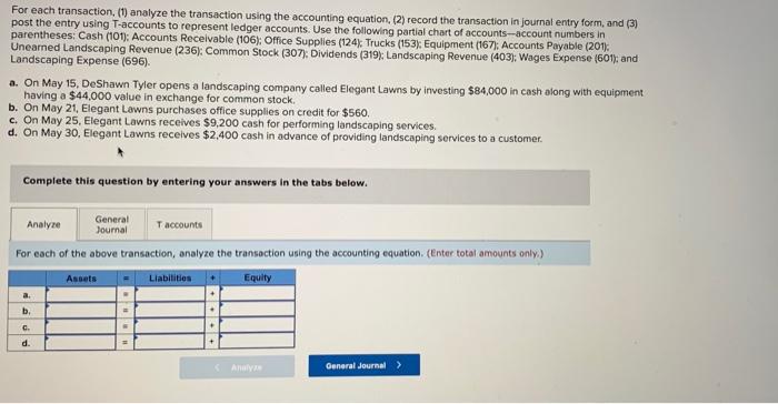 Solved For each transaction, (1) analyze the transaction | Chegg.com