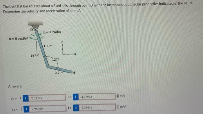 Solved The bent flat bar rotates about a fixed axis through | Chegg.com