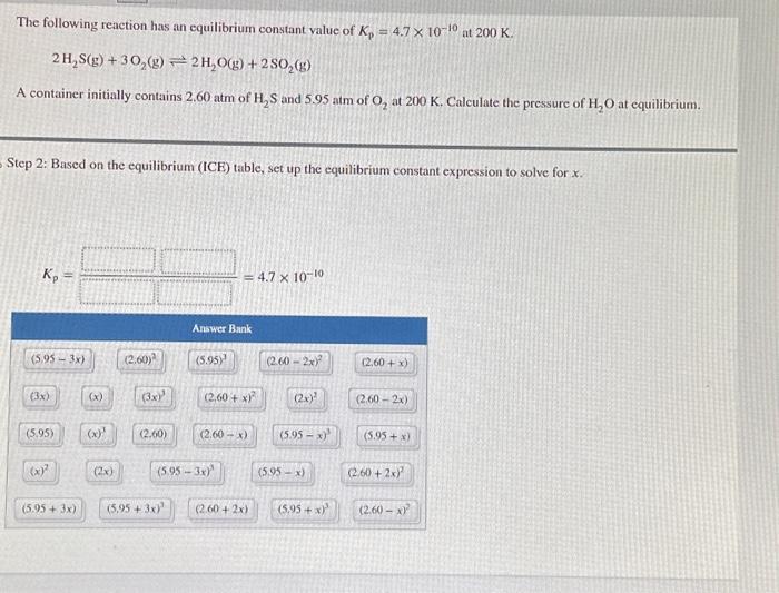 Solved The Following Reaction Has An Equilibrium Constant