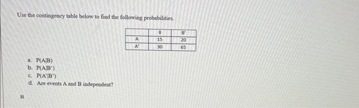 Solved Use The Contingency Table Below To Find The Following | Chegg.com