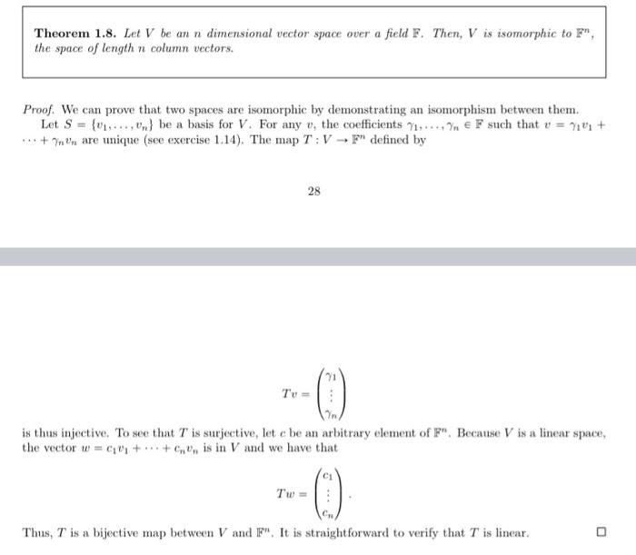 Solved Theorem 1.8. Let V Be An N Dimensional Vector Space | Chegg.com