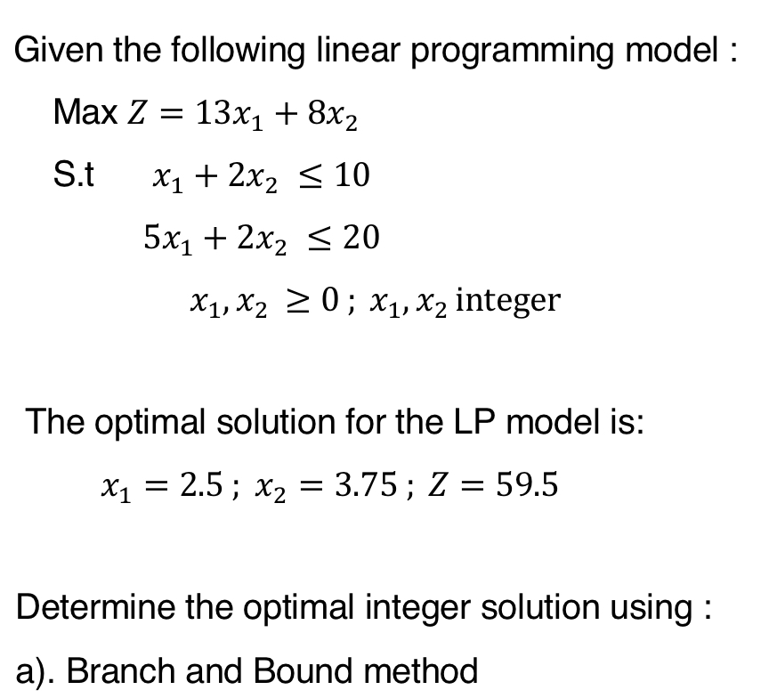 Solved Given The Following Linear Programming Model : ﻿Max | Chegg.com