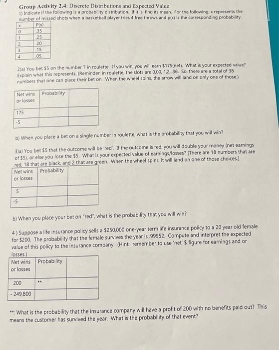 Solved Group Activity 2.4: Discrete Distributions and | Chegg.com