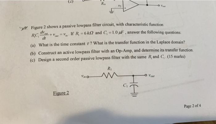 Solved Figure 2 shows a passive lowpass filter circuit, with | Chegg.com