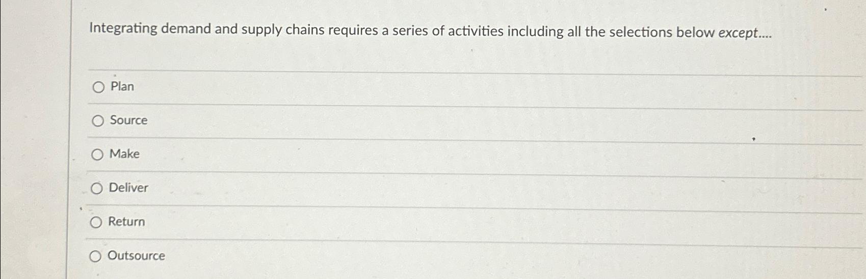 Solved Integrating demand and supply chains requires a | Chegg.com