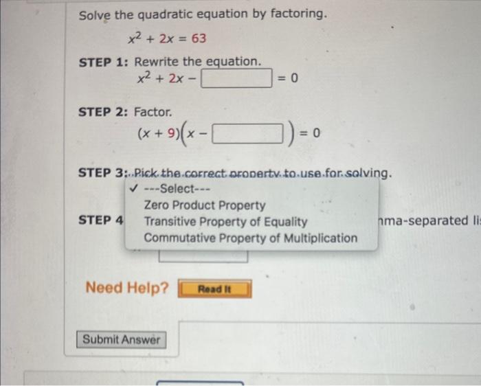 Solved Solve the quadratic equation by factoring. x2+2x=63 | Chegg.com