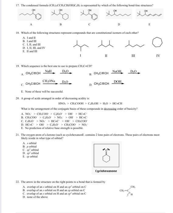 Solved 17 The Condensed Formula Ch Cch Ch Oh Chs Is Re Chegg Com