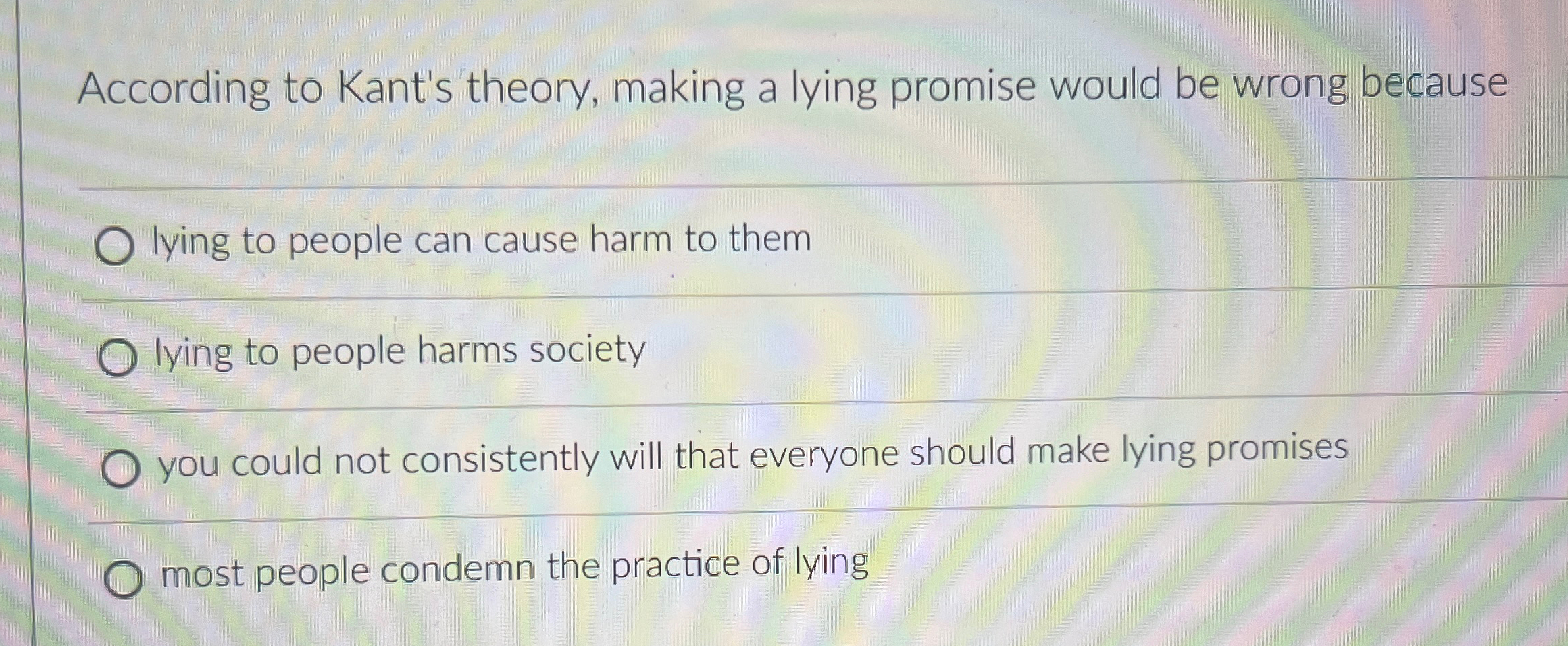 Solved According to Kant's theory, making a lying promise | Chegg.com