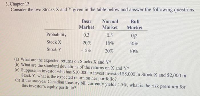 Solved 3. Chapter 13 Consider The Two Stocks X And Y Given | Chegg.com