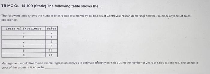 Solved Tb Mc Qu 14 109 Static The Following Table Shows