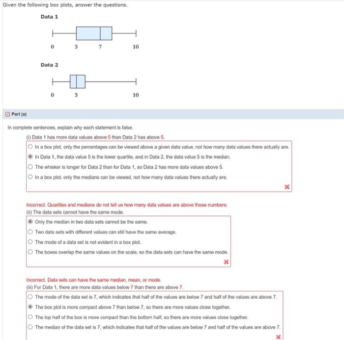 Solved Given the following box plots, answer the questions. | Chegg.com