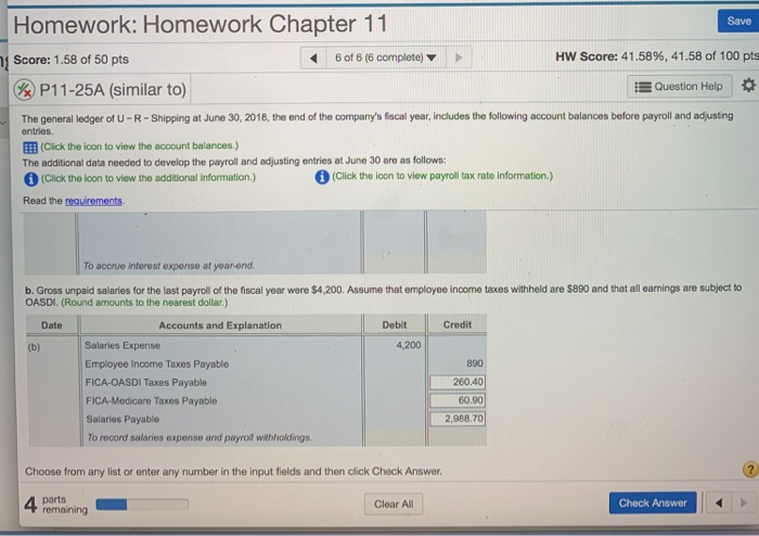 Solved Homework: Homework Chapter 11 Save Score: 1.58 of 50 | Chegg.com