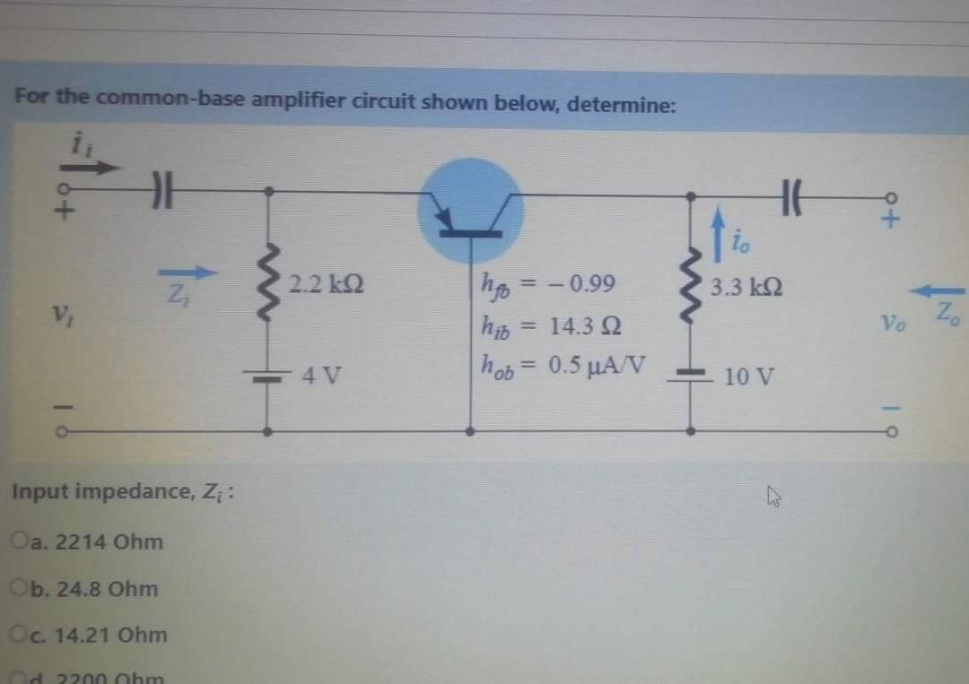 Solved For The Common-base Amplifier Circuit Shown Below, | Chegg.com