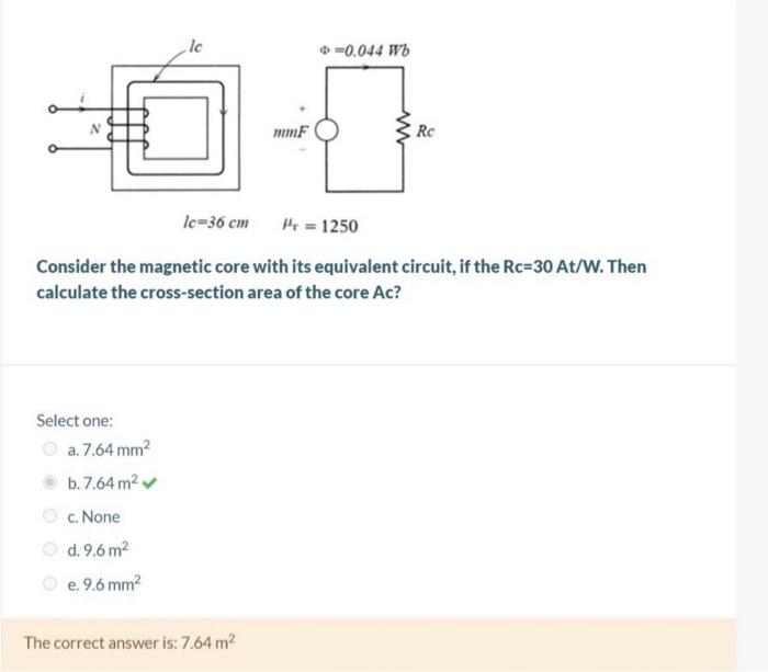 Solved Consider the magnetic core with its equivalent | Chegg.com