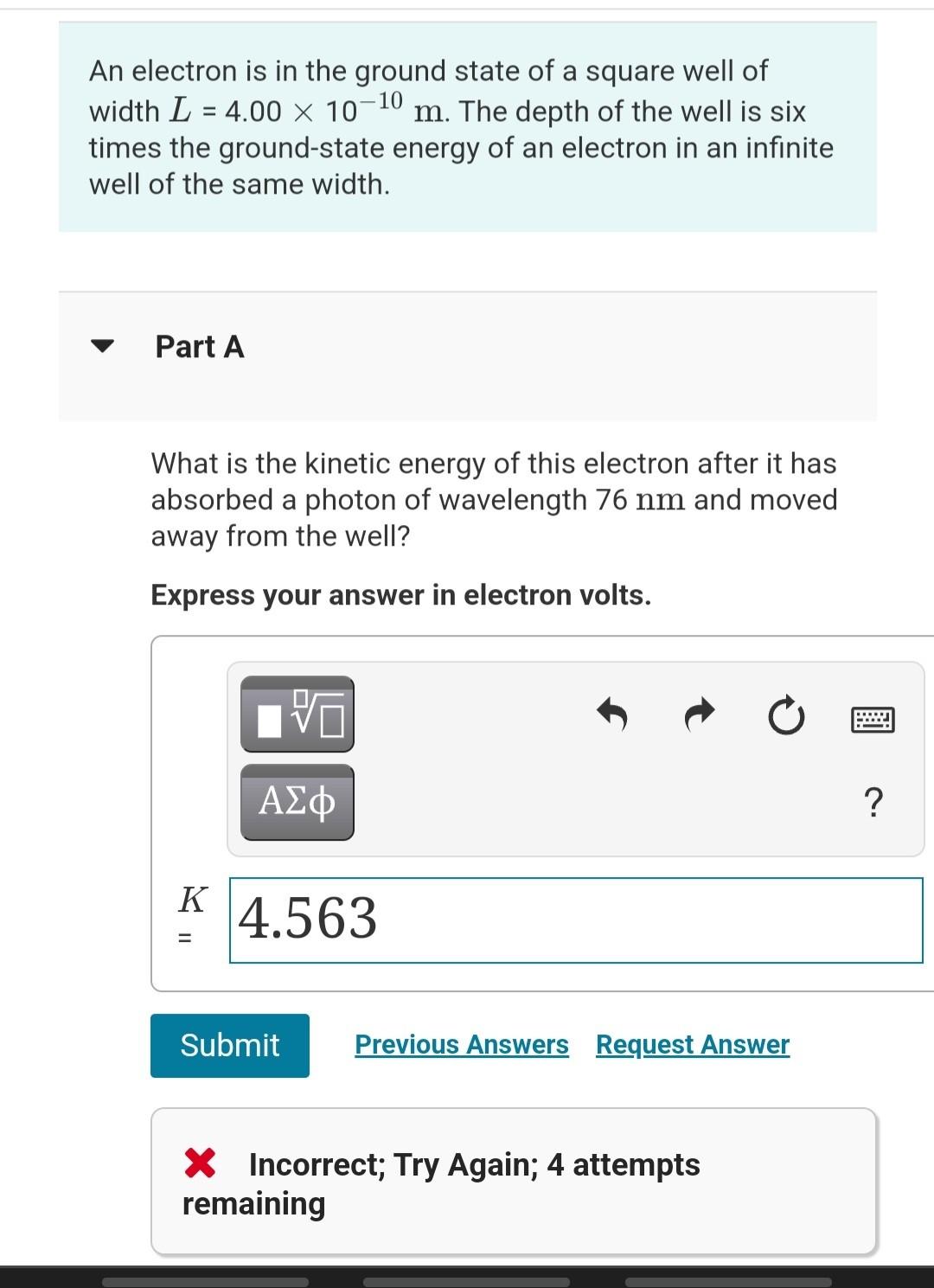 Solved An electron is in the ground state of a square well | Chegg.com