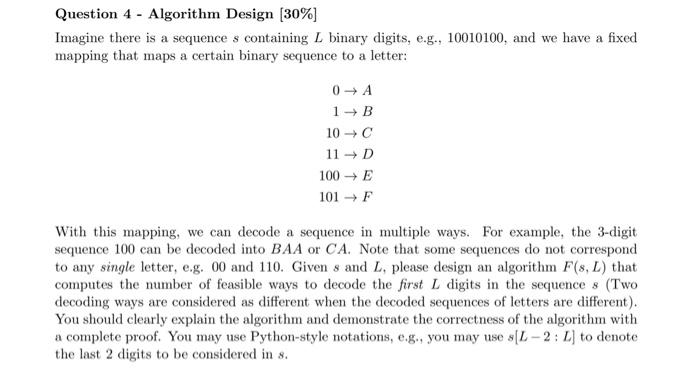 Solved Question 4 - Algorithm Design [30\%] Imagine There Is | Chegg.com