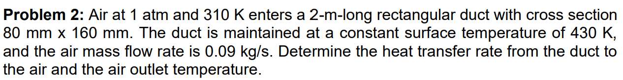 Solved Problem 2: Air at 1 ﻿atm and 310 ﻿K enters a 2-m-long | Chegg.com