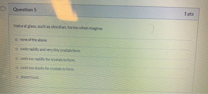 Solved Question 1 1 pts A dark colored igneous rock with no | Chegg.com