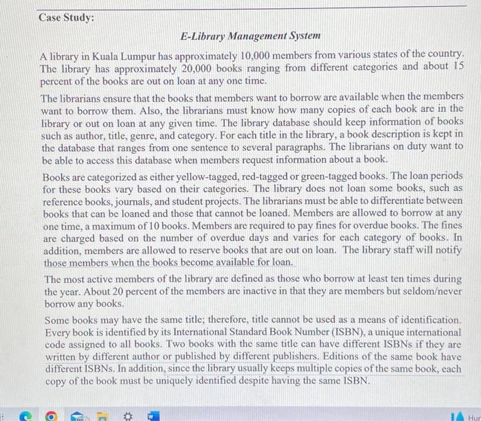 Solved E-Library Management System A library in Kuala Lumpur | Chegg.com
