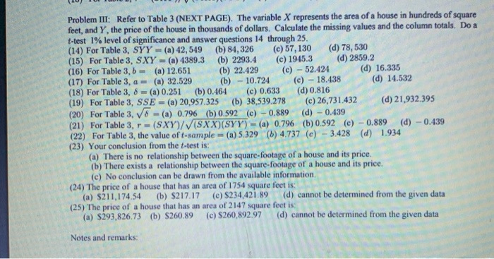 Solved Problem III: Refer to Table 3 (NEXT PAGE). The | Chegg.com