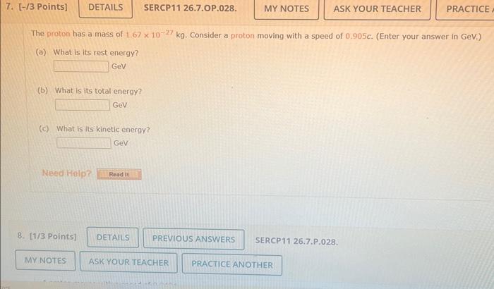 Solved The proton has a mass of 1.67×10−27 kg. Consider a | Chegg.com