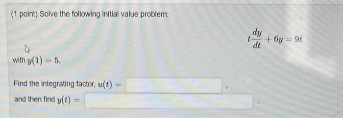Solved (1 point) Solve the following initial value problem: | Chegg.com