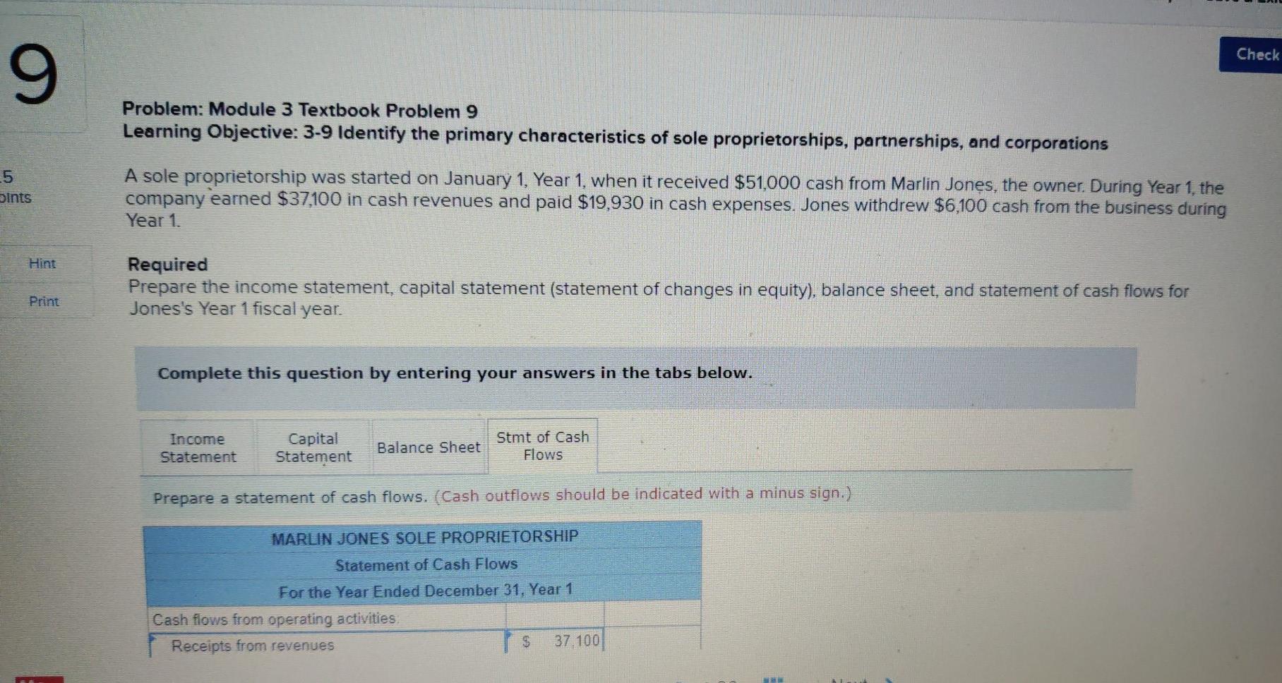 Solved Check 9 Problem: Module 3 Textbook Problem 9 Learning | Chegg.com