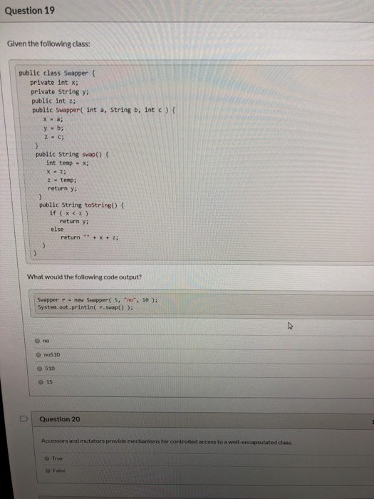 Solved Question 19 Given the following class: public class | Chegg.com