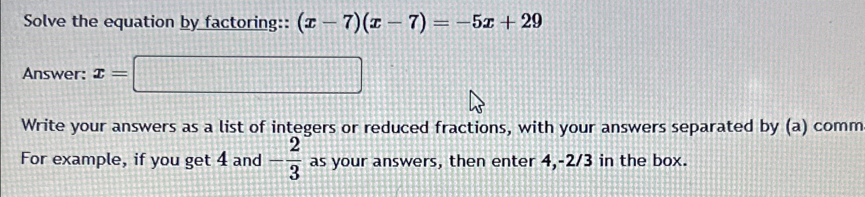 Solved Solve the equation by factoring: | Chegg.com
