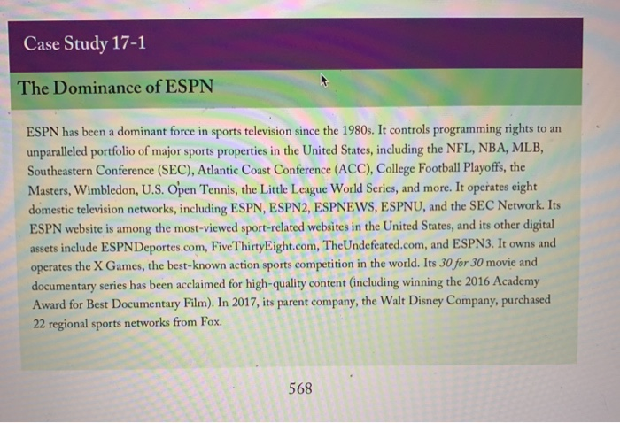 case study 17 1 the dominance of espn