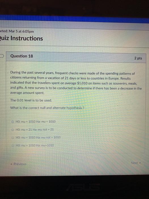 Solved arted: Mar 5 at 6:05pm uiz Instructions Question 18 2 | Chegg.com