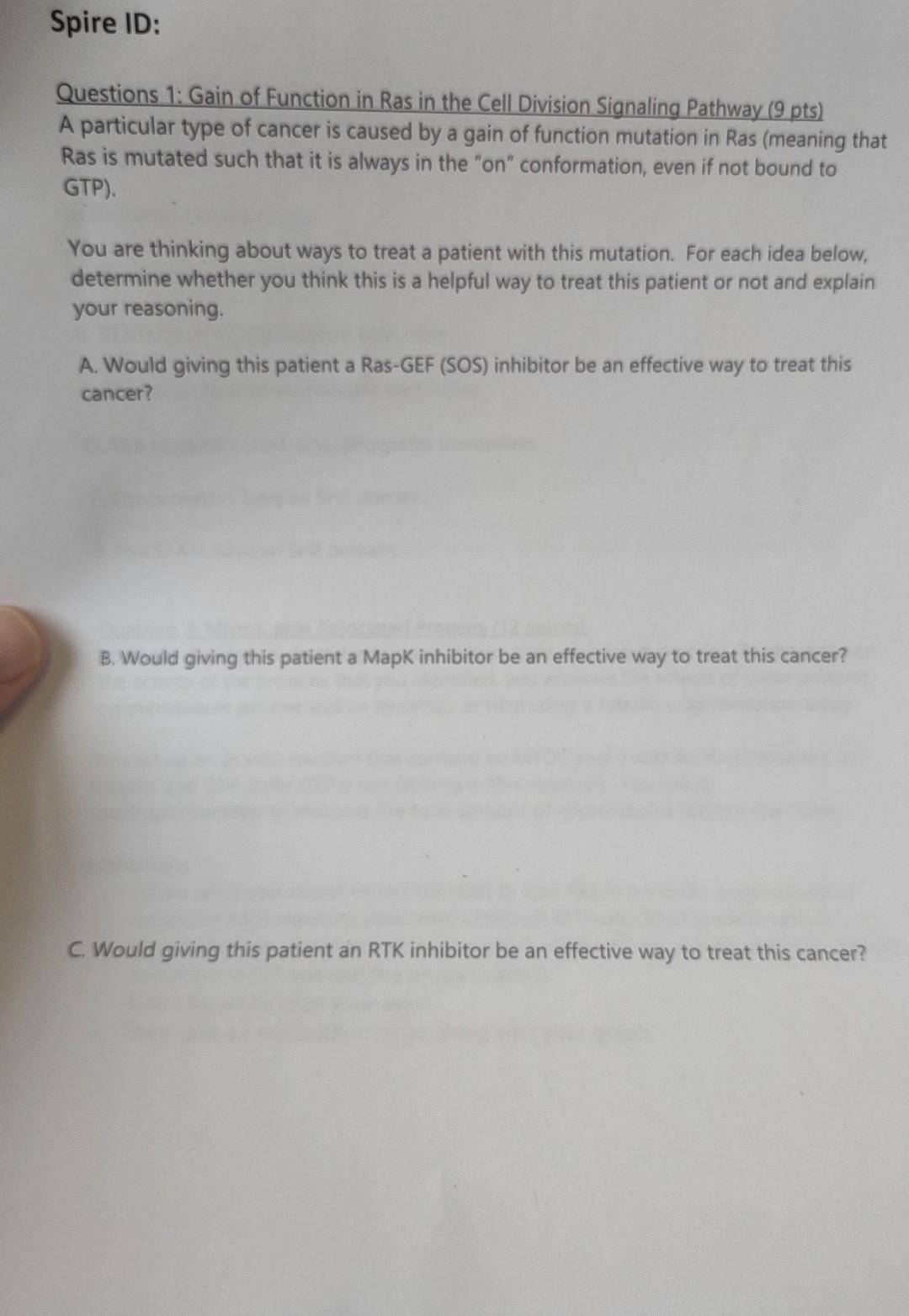 Solved Questions 1: Gain of Function in Ras in the Cell | Chegg.com