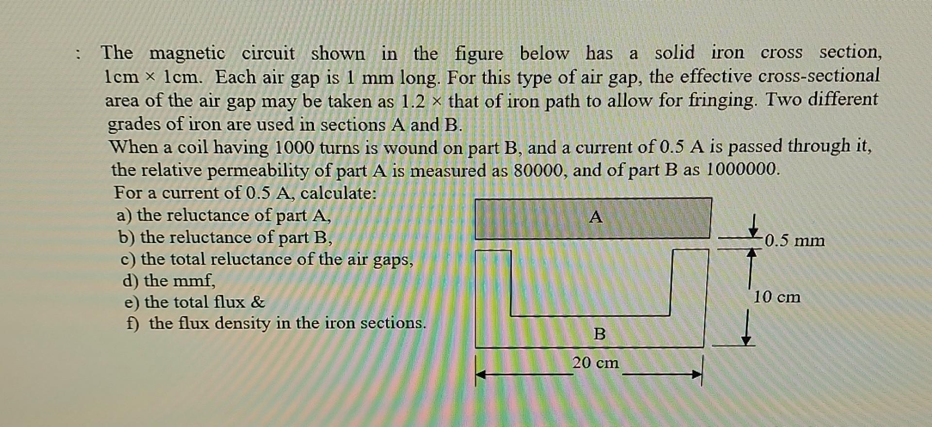 Solved The magnetic circuit shown in the figure below has a | Chegg.com