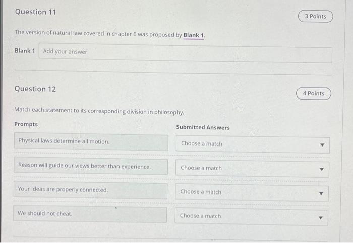 Solved Question 11 3 Points The version of natural law | Chegg.com