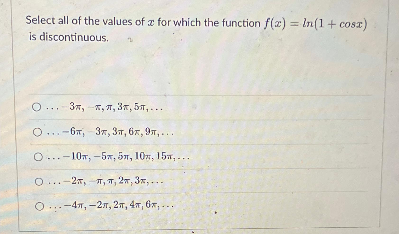 Solved Select all of the values of x ﻿for which the function | Chegg.com