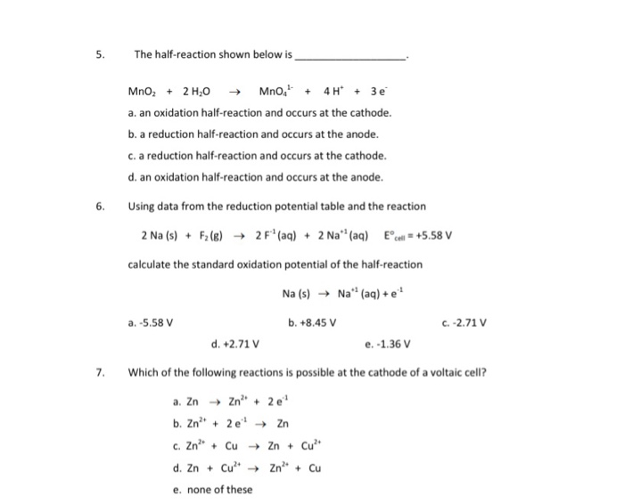 Solved 2. Using the table of reduction potentials, determine | Chegg.com