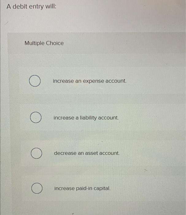 Solved A debit entry will: Multiple Choice increase an | Chegg.com